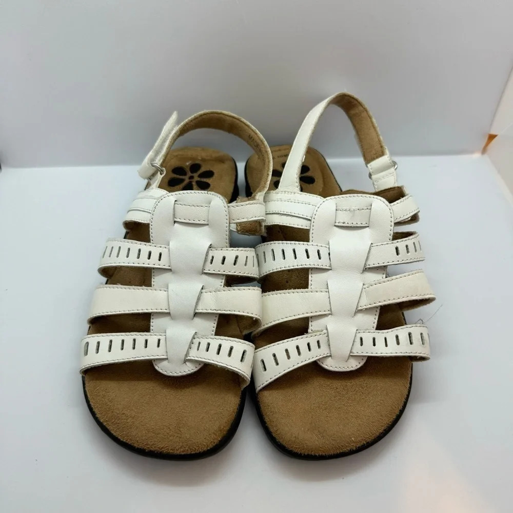 Dr Scholls Woman Sandals Size  6W White Leather Straps Gel Cushion